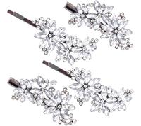 PAGOW Lot de 4 pinces à cheveux en forme de fleur et strass - Épingles à cheveux en cristal argenté - Accessoires de cheveux pour mariée et femme (2 styles)