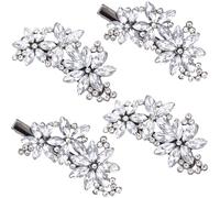 PAGOW Lot de 4 pinces à cheveux en forme de fleur et strass - Épingles à cheveux en cristal argenté - Accessoires de cheveux pour mariée (2 styles)
