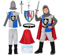 PAGOYEE Déguisement Chevalier Enfant avec Cape, Casque et Bouclier | Cadeaux pour Garçons, Déguisement Chevalier Medieval, Costume Chevalier Noble pour Halloween, Carneval, Cosplay et Roleplay