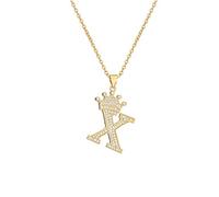 PAGUON AZ Crown Collier Initiale pour Hommes Femmes Hip Hop Micro Ensemble Zircon Rétention Monogramme Glacé Pendentif avec Chaîne de 18 Pouces + 2 Pouces (Extendu) DIY Nom Bijoux