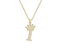 PAGUON AZ Crown Collier Initiale pour Hommes Femmes Hip Hop Micro Ensemble Zircon Rétention Monogramme Glacé Pendentif avec Chaîne de 18 Pouces + 2 Pouces (Extendu) DIY Nom Bijoux