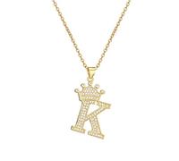 PAGUON AZ Crown Collier Initiale pour Hommes Femmes Hip Hop Micro Ensemble Zircon Rétention Monogramme Glacé Pendentif avec Chaîne de 18 Pouces + 2 Pouces (Extendu) DIY Nom Bijoux