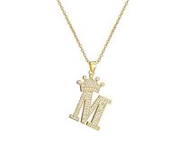 PAGUON AZ Crown Collier Initiale pour Hommes Femmes Hip Hop Micro Ensemble Zircon Rétention Monogramme Glacé Pendentif avec Chaîne de 18 Pouces + 2 Pouces (Extendu) DIY Nom Bijoux