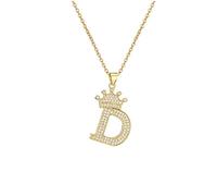 PAGUON AZ Crown Collier Initiale pour Hommes Femmes Hip Hop Micro Ensemble Zircon Rétention Monogramme Glacé Pendentif avec Chaîne de 18 Pouces + 2 Pouces (Extendu) DIY Nom Bijoux