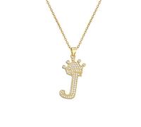 PAGUON AZ Crown Collier Initiale pour Hommes Femmes Hip Hop Micro Ensemble Zircon Rétention Monogramme Glacé Pendentif avec Chaîne de 18 Pouces + 2 Pouces (Extendu) DIY Nom Bijoux