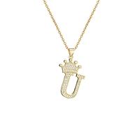 PAGUON AZ Crown Collier Initiale pour Hommes Femmes Hip Hop Micro Ensemble Zircon Rétention Monogramme Glacé Pendentif avec Chaîne de 18 Pouces + 2 Pouces (Extendu) DIY Nom Bijoux
