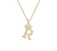 PAGUON AZ Crown Collier Initiale pour Hommes Femmes Hip Hop Micro Ensemble Zircon Rétention Monogramme Glacé Pendentif avec Chaîne de 18 Pouces + 2 Pouces (Extendu) DIY Nom Bijoux