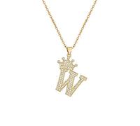 PAGUON AZ Crown Collier Initiale pour Hommes Femmes Hip Hop Micro Ensemble Zircon Rétention Monogramme Glacé Pendentif avec Chaîne de 18 Pouces + 2 Pouces (Extendu) DIY Nom Bijoux