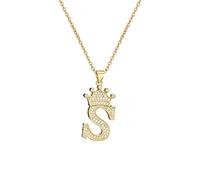PAGUON AZ Crown Collier Initiale pour Hommes Femmes Hip Hop Micro Ensemble Zircon Rétention Monogramme Glacé Pendentif avec Chaîne de 18 Pouces + 2 Pouces (Extendu) DIY Nom Bijoux