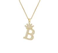 PAGUON AZ Crown Collier Initiale pour Hommes Femmes Hip Hop Micro Ensemble Zircon Rétention Monogramme Glacé Pendentif avec Chaîne de 18 Pouces + 2 Pouces (Extendu) DIY Nom Bijoux