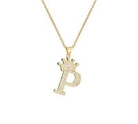 PAGUON AZ Crown Collier Initiale pour Hommes Femmes Hip Hop Micro Ensemble Zircon Rétention Monogramme Glacé Pendentif avec Chaîne de 18 Pouces + 2 Pouces (Extendu) DIY Nom Bijoux
