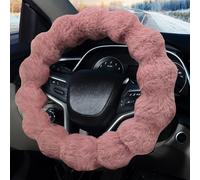 Pahajim Couvre Volant Fourrure Fluffy Protege Volant Voiture，Fuzzy Protection Volant Extensible Universelle 36-39cm Moumoute Accessoires d’intérieur (Rose)