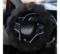 Pahajim Couvre Volant Fourrure Fluffy Protege Volant Voiture，Fuzzy Protection Volant Extensible Universelle 36-39cm Moumoute Accessoires d’intérieur (Noir)