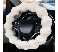 Pahajim Couvre Volant Fourrure Fluffy Protege Volant Voiture，Fuzzy Protection Volant Extensible Universelle 36-39cm Moumoute Accessoires d’intérieur (Blanc)