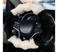 Pahajim Couvre Volant Fourrure Fluffy Protege Volant Voiture，Fuzzy Protection Volant Extensible Universelle 36-39cm Moumoute Accessoires d’intérieur (Noir Blanc)