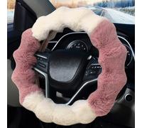 Pahajim Couvre Volant Fourrure Fluffy Protege Volant Voiture，Fuzzy Protection Volant Extensible Universelle 36-39cm Moumoute Accessoires d’intérieur (Rose Blanc)