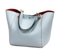 Pahajim Grand sac fourre-tout en cuir synthétique imperméable avec poignée sur le dessus pour le travail et les courses, bleu clair, L, Fourre-tout