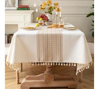 Pahajim Nappe Blanche Rectangulaire Anti Tache Lin et Coton Imperméable | Nappe de Table Imprimée Lavable Tissu pour Exterieur Jardin, Cuisine, Table Basse