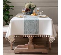 Pahajim Nappe Blanche Rectangulaire Anti Tache Lin et Coton Imperméable | Nappe de Table Imprimée Lavable Tissu pour Exterieur Jardin, Cuisine, Table Basse