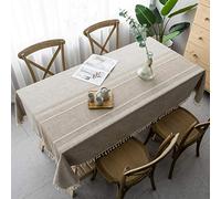 Pahajim Nappe Carrée Anti Tache Coton et Lin Nappe Impermeable Elegante Table Cloth pour Décoration Cuisine,Table Basse,Restaurant(Marron Rayée,140 x 140cm)