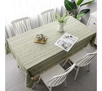 Pahajim Nappe Carrée Anti Tache Coton et Lin Nappe Impermeable Elegante Table Cloth pour Décoration Cuisine,Table Basse,Restaurant(Verte Rayée,140 x 140cm)