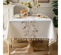 Pahajim Nappe Carree Anti Tache Nappe Coton et Lin Lavable Tissu Tassel Style pour la Décoration des Tables de Cuisine, Extérieur et de Jardin(Beige,140x140cm)