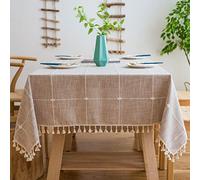 Pahajim Nappe Moderne et Simple à Rayures - en Coton et Lin - Lavable - pour Table de Cuisine - pour Table à Manger (Grille Maroon, rectangulaire/Ovale, 140 x 220 cm)