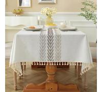 Pahajim Nappe Rectangulaire Anti Tache Coton et Lin Nappe de Table Lavable Tissu avec Franges Table Cloth Elegante pour Décoration,Cuisine,Exterieur Jardin(Beige,140x300cm)