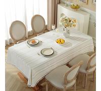 Pahajim Nappe Rectangulaire Anti Tache Coton et Lin Nappe Impermeable Elegante Table Cloth pour Décoration Cuisine,Table Basse,Restaurant(Blanche Rayée,140 x 200cm)