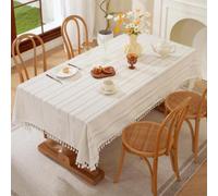 Pahajim Nappe Rectangulaire Anti Tache Coton et Lin Nappe Impermeable Elegante Table Cloth pour Décoration Cuisine,Table Basse,Restaurant(Blanche Rayée,140 x 300cm)
