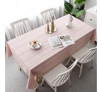Pahajim Nappe Rectangulaire Anti Tache Coton et Lin Nappe Impermeable Elegante Table Cloth pour Décoration Cuisine,Table Basse,Restaurant(Rose Rayée,140 x 300cm)