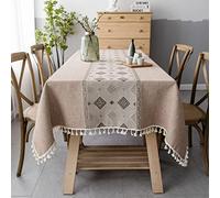 Pahajim Nappe Rectangulaire Anti Tache Lin Coton Epaisse Tissu Table Cloth Impermeable Lavable Vintage pour Decoration Cuisine Table Basse (Marron,140 x 220 cm)
