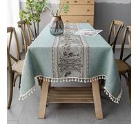 Pahajim Nappe Rectangulaire Anti Tache Lin Coton Epaisse Tissu Table Cloth Impermeable Lavable Vintage pour Decoration Cuisine Table Basse (Verte,140 x 220 cm)
