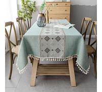 Pahajim Nappe Rectangulaire Anti Tache Lin Coton Epaisse Tissu Table Cloth Impermeable Lavable Vintage pour Decoration Cuisine Table Basse (Verte,140 x 180 cm)