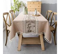 Pahajim Nappe Rectangulaire Anti Tache Lin Coton Epaisse Tissu Table Cloth Impermeable Lavable Vintage pour Decoration Cuisine Table Basse (Marron,140 x 220 cm)