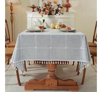 Pahajim Nappe Rectangulaire Anti Tache Lin Coton Nappe Tissu Lavable Table Cloth Imperméable pour Cuisine Exterieur Décoration de Table(Gris Vichy, 100x160cm)