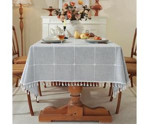 Pahajim Nappe Rectangulaire Anti Tache Lin Coton Nappe Tissu Lavable Table Cloth Imperméable pour Cuisine Exterieur Décoration de Table(Gris Vichy, 100x160cm)