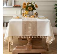 Pahajim Nappe Rectangulaire Anti Tache Lin et Coton Nappe de Table Lavable Imperméable Nappes Blanche Tissu pour Exterieur Jardin, Cuisine, Table Basse (140 x 180 cm)