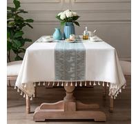 Pahajim Nappe Rectangulaire Anti Tache Lin et Coton Nappe de Table Lavable Imperméable Nappes Blanche Tissu pour Exterieur Jardin, Cuisine, Table Basse, Table à Manger (140 x 240 cm)