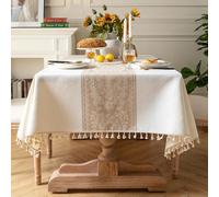 Pahajim Nappe Rectangulaire Anti Tache Lin et Coton Nappe de Table Lavable Imperméable Nappes Blanche Tissu pour Exterieur Jardin, Cuisine, Table Basse, Table à Manger (140 x 180 cm)