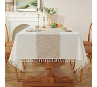 Pahajim Nappe Rectangulaire Anti Tache Lin et Coton Nappe de Table Lavable Imperméable Nappes Blanche Tissu pour Exterieur Jardin, Cuisine, Table Basse, Table à Manger (140 x 300 cm)