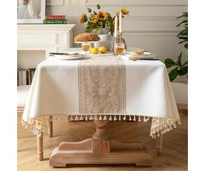 Pahajim Nappe Rectangulaire Anti Tache Lin et Coton Nappe de Table Lavable Imperméable Nappes Blanche Tissu pour Exterieur Jardin, Cuisine, Table Basse (140 x 180 cm)