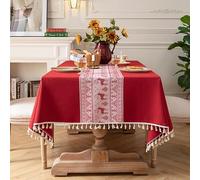 Pahajim Nappe Rectangulaire Anti Tache Lin et Coton Nappe de Table Lavable Imperméable Nappes Rouge Tissu pour Exterieur Jardin, Cuisine, Table Basse (140 x 220 cm)