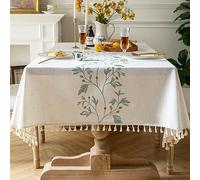 Pahajim Nappe Rectangulaire Anti Tache Nappe Coton et Lin Lavable Tissu Tassel Style pour la Décoration des Tables de Cuisine, Extérieur et de Jardin(Beige,140x220cm)