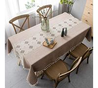 Pahajim Nappe Rectangulaire Anti Tache Nappe Tassel Nappe Lin Coton Nappe de Table Impermeable Nappe Tissu pour Tables Basse, Tables d'extérieur et de Cuisine