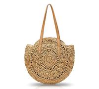 Pahajim Sac de Plage Femme avec Fermeture Tote Bag Grande Sac de Paille Tricotage à la Main Boho Style pour les Voyages, les Vacances, le Shopping(Marron)