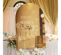 Pahdecor Panneau de bienvenue en forme de miroir doré personnalisé pour décoration de table de mariage, panneau de mariage moderne, minimaliste, panneau de mariage doré miroir en acrylique
