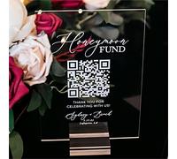 Pahdecor Panneau de mariage personnalisable en acrylique avec code QR - Support personnalisé pour lune de miel - Affichage de réception interactif - Mini décoration de table - Cadeau de mariage