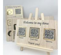 Pahdecor Panneau de paiement personnalisé en bois multi-code QR avec numérisation vers payer, panneau personnalisé pour application de paiement en espèces, support de code QR PayPal, panneau de
