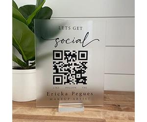 Pahdecor Panneau personnalisé pour médias sociaux - Multi-code QR - Venmo Instagram - Plaque Facebook - Scanner pour payer Let's Get Social Signs Company - Code de site Web - Panneau de beauté pour